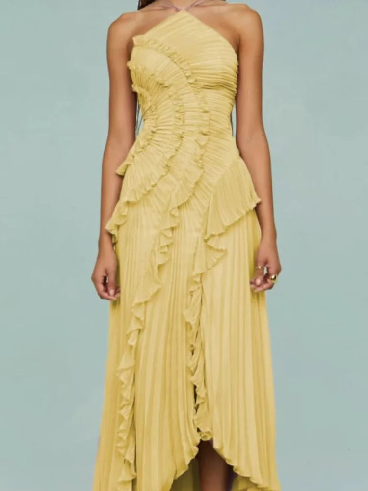 Chic pleated halter neck