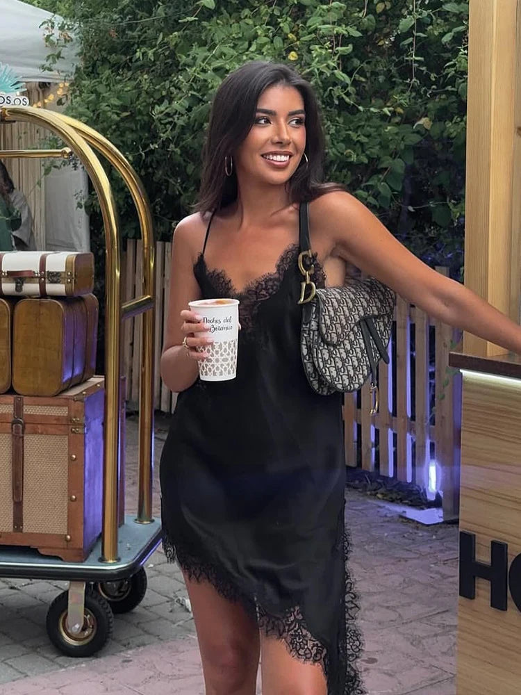 Sexy Solid Sling Lace Dress