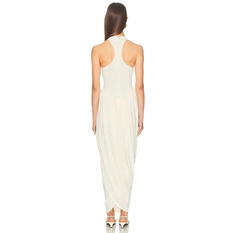 Blifanbo Pleated Elegant O Neck Maxi Dress