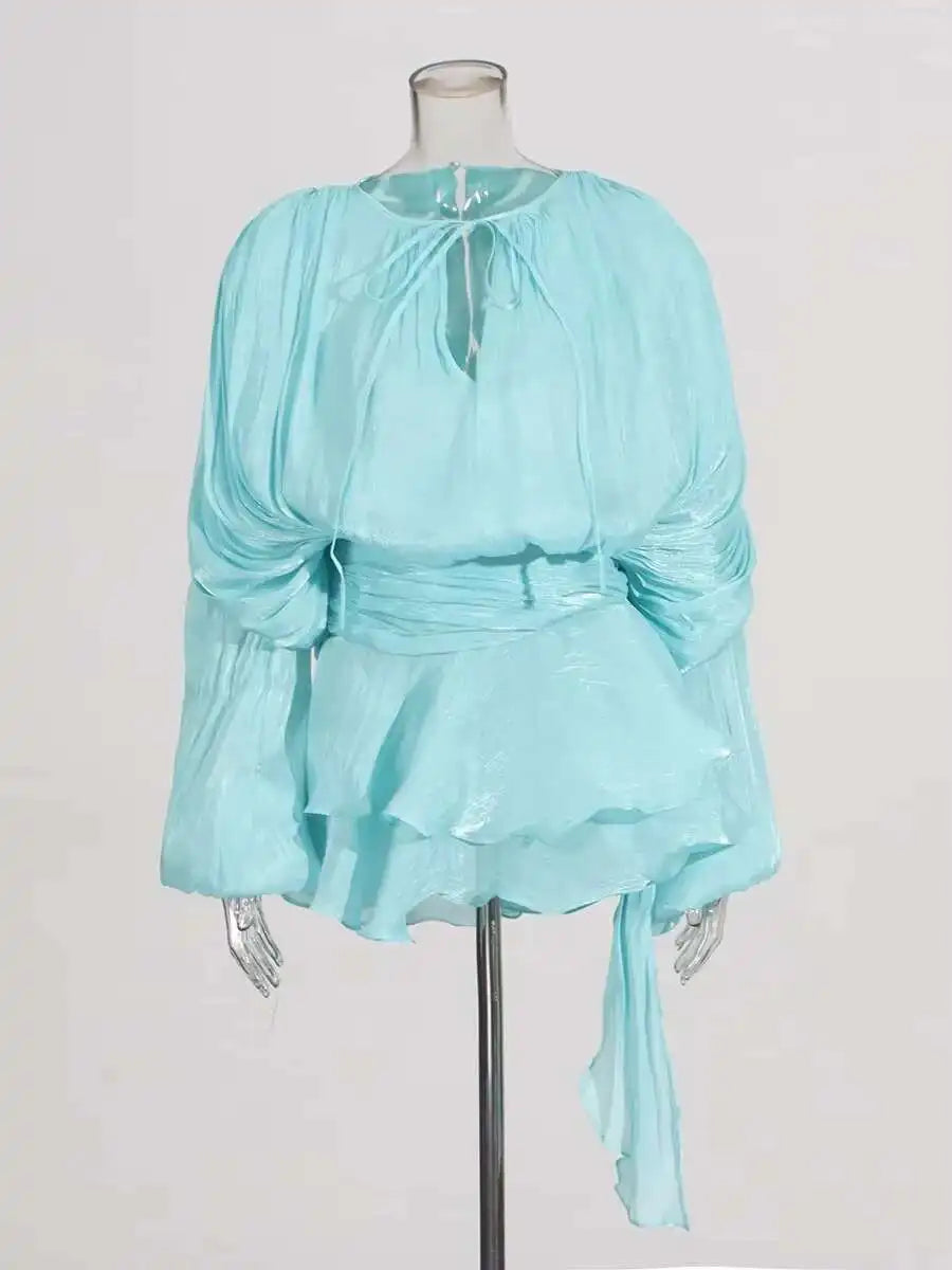 TWOTWINSTYLE Solid Blouse Mini Dresses