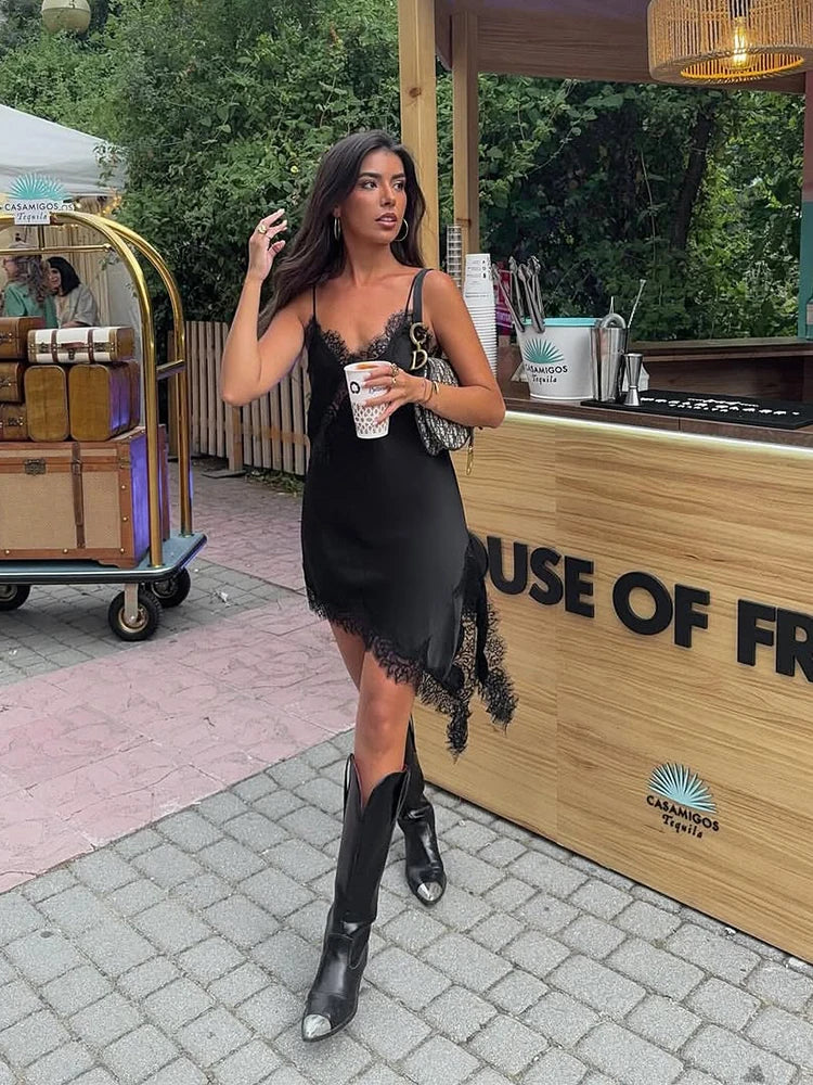 Sexy Solid Sling Lace Dress