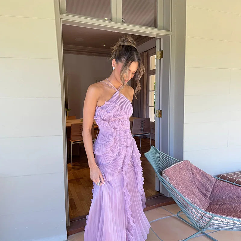 Chic pleated halter neck
