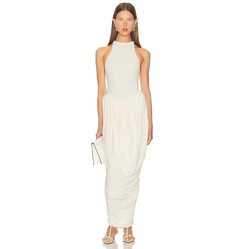 Blifanbo Pleated Elegant O Neck Maxi Dress