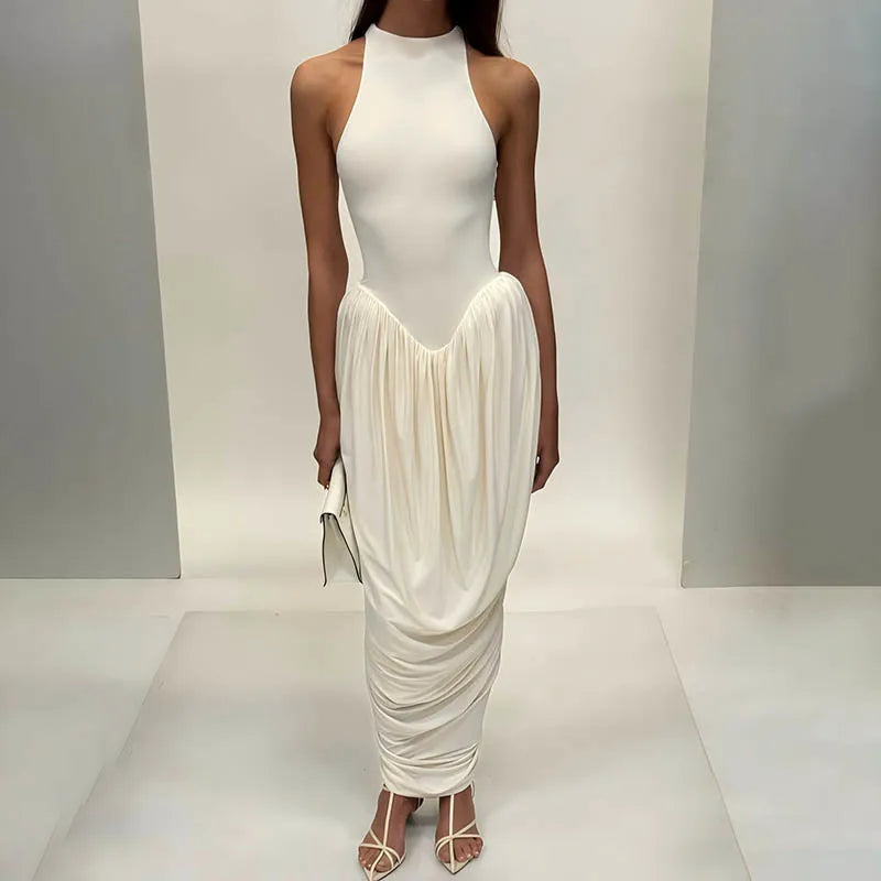 Blifanbo Pleated Elegant O Neck Maxi Dress