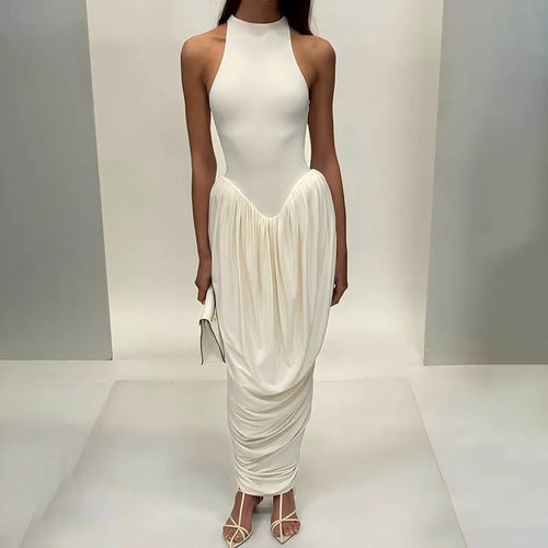 Blifanbo Pleated Elegant O Neck Maxi Dress
