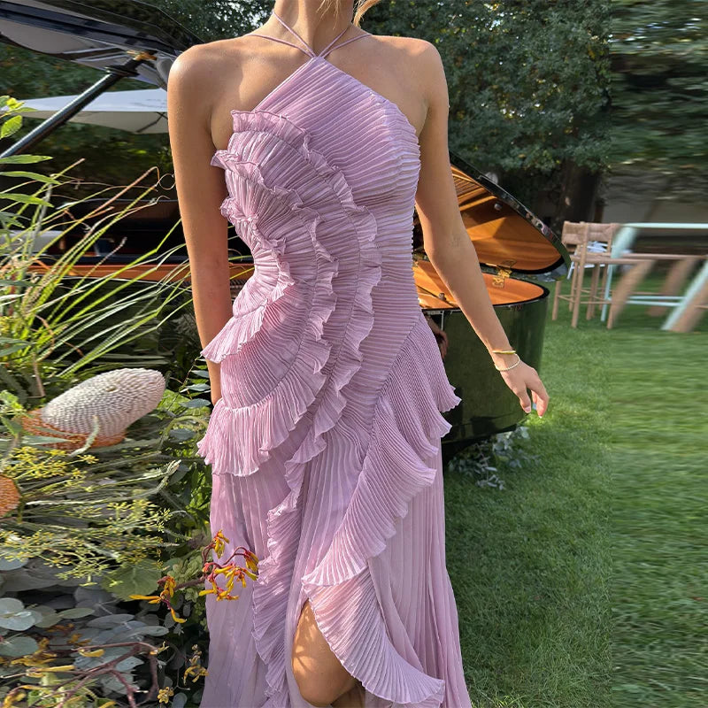 Chic pleated halter neck