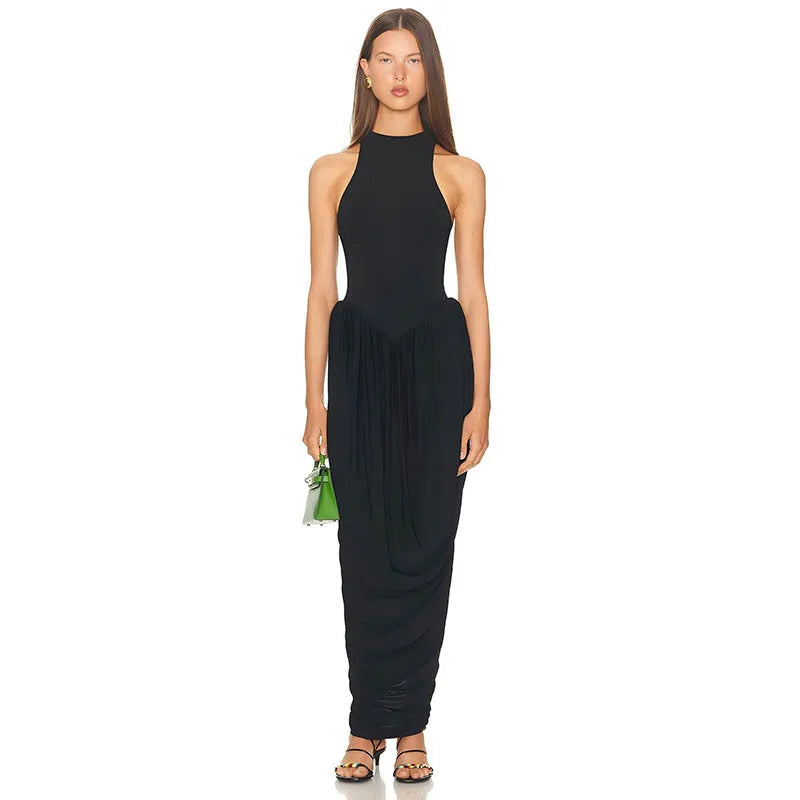 Blifanbo Pleated Elegant O Neck Maxi Dress
