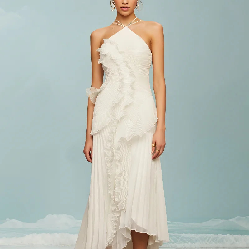 Chic pleated halter neck